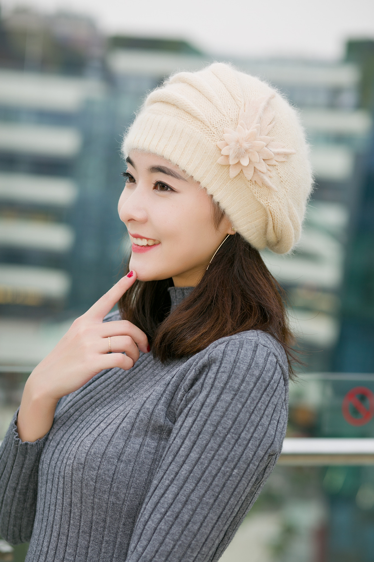 帽子女新款韩版潮时尚青年中年兔毛帽秋冬季加厚保暖女士帽贝雷.