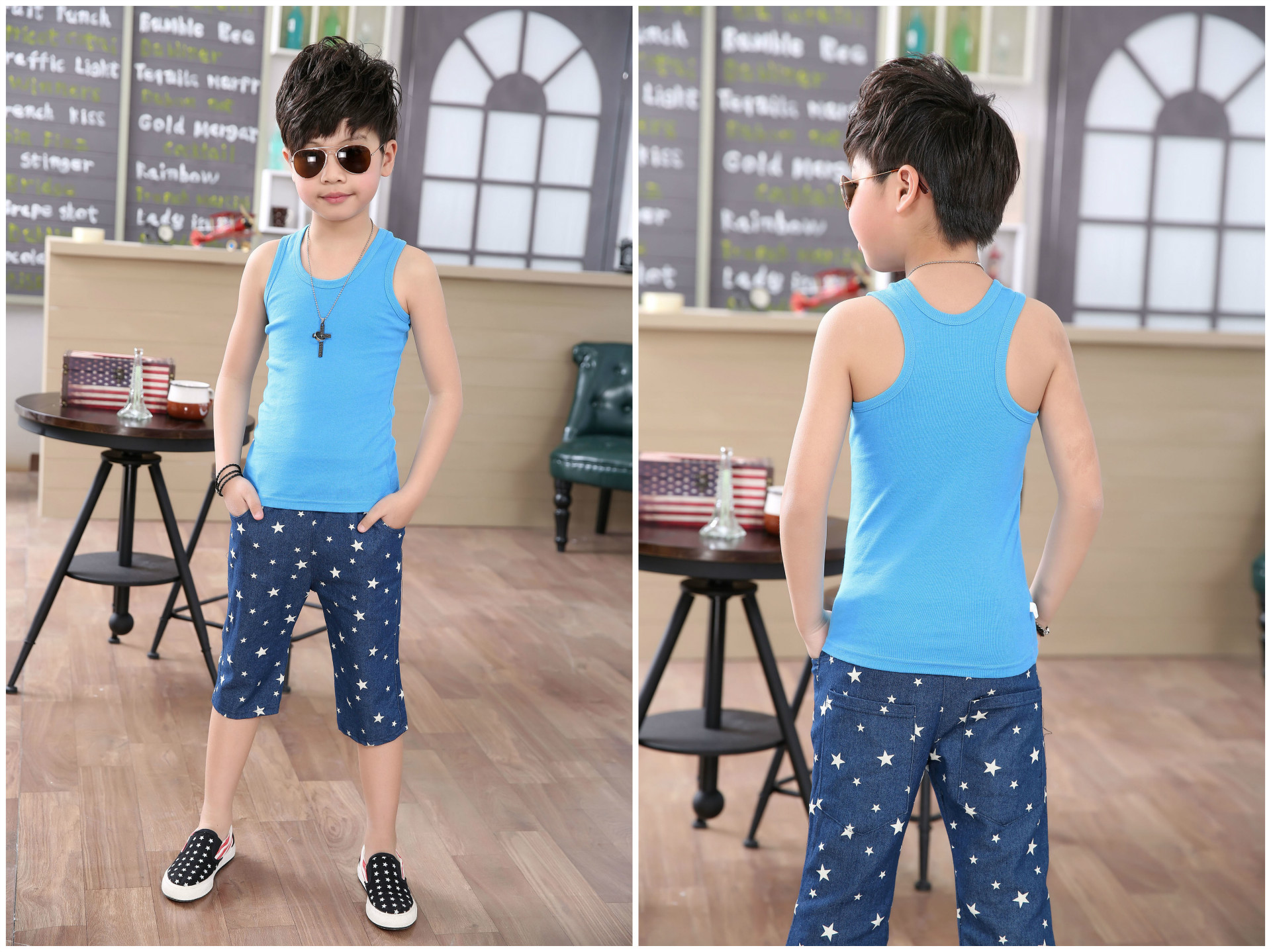 夏季童装儿童背心纯棉男童工字纯色跨栏背心