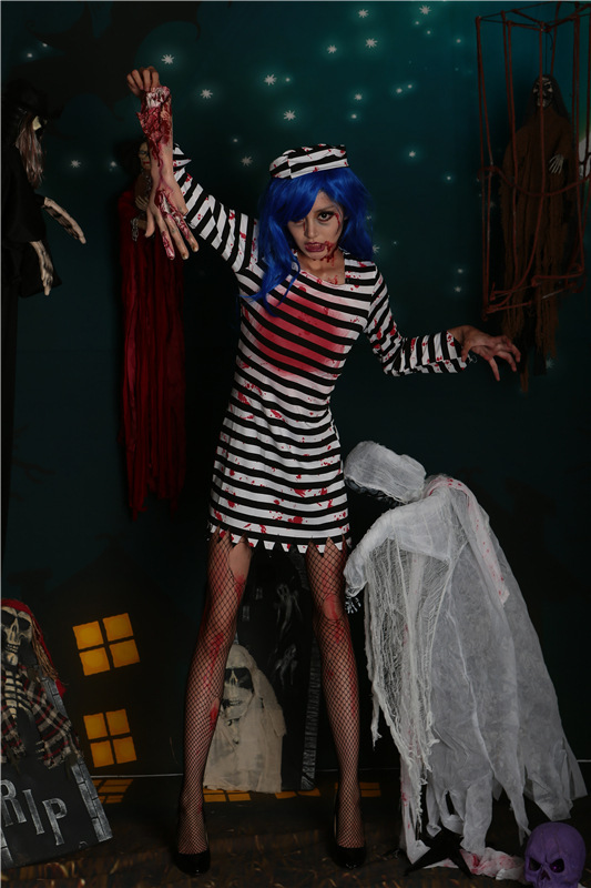 万圣节条纹囚犯服装 狂欢派对服 僵尸装 吸血鬼 nj1719 一件代发