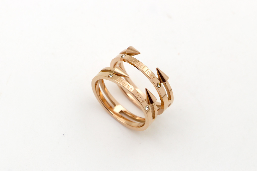 j3-310双箭头eternal love英文双尖戒指女 韩版火箭头钛钢指环