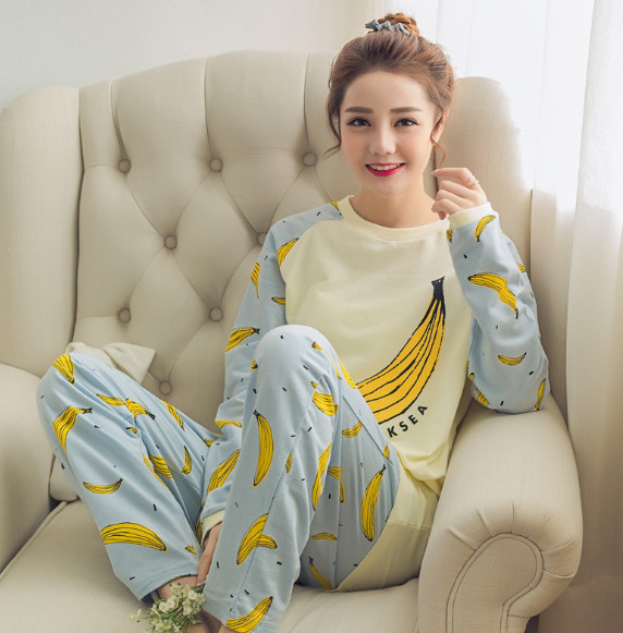 可外穿休闲香蕉图家居服 女士居家长袖睡衣