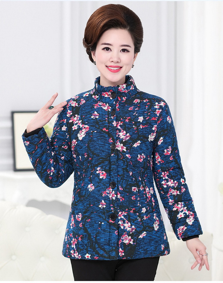 中老年妈妈装立领花色小棉衣冬季中老年女装短款棉服外套印花棉袄-男