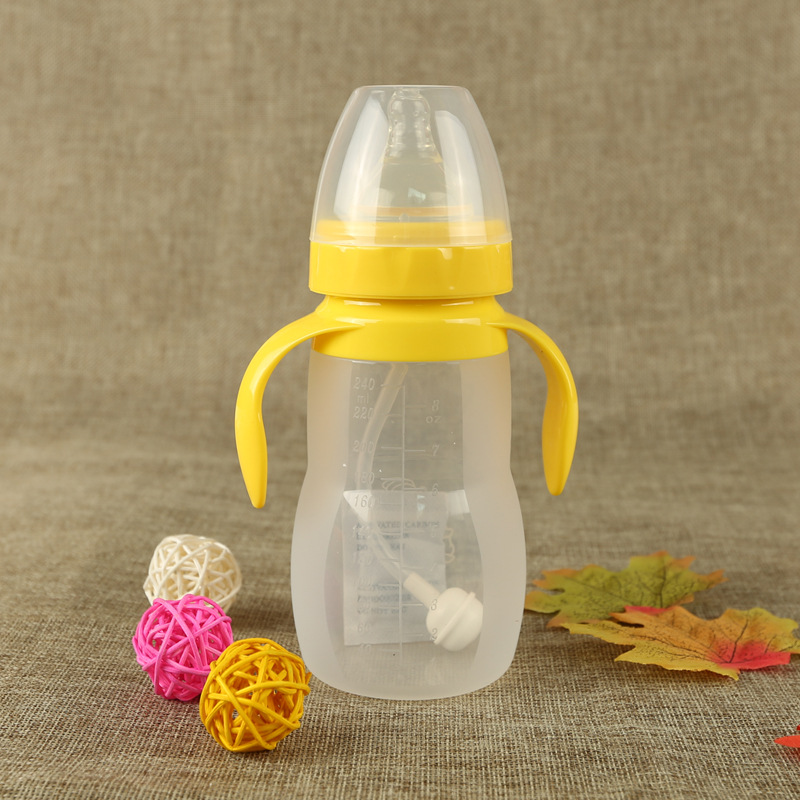 奶瓶批发 带手柄宽口径硅胶奶瓶 母婴喂养用品