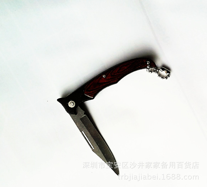 地摊热卖啄木鸟小刀厂家直销木柄小刀带链条小刀不锈钢刃小刀