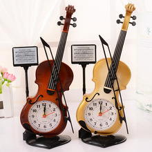 创意手提琴闹钟 塑料摆件情侣礼物 学生桌面时钟节日批发厂家