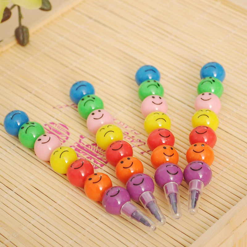 韩版可爱表情七色蜡笔 时尚笑脸学生小蜡笔 不脏手无毒颜色笔
