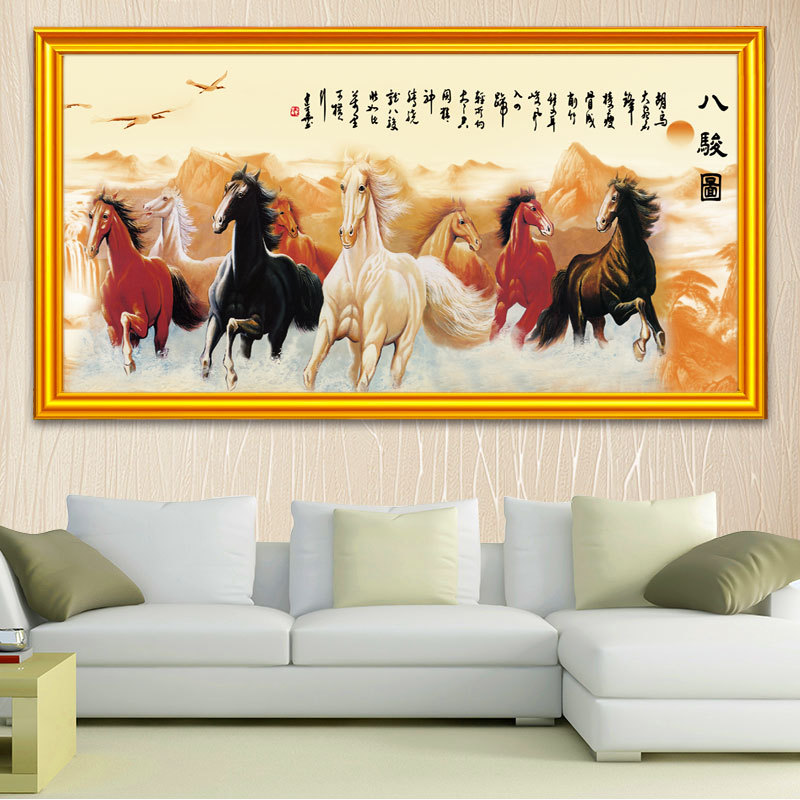 中国风传统装饰画客厅不锈钢壁画书房办公室挂画酒店大堂画八骏图