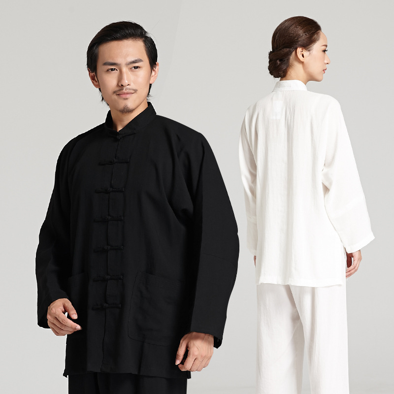 中国风唐装成人太极服 女式太极拳练功服 亚麻武术表演服套装