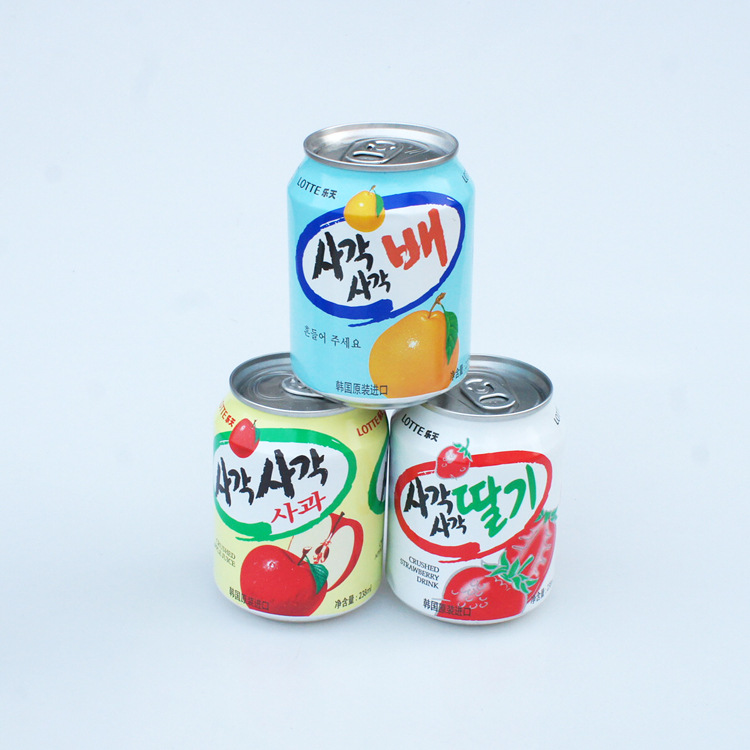 韩国进口饮料 lotte乐天苹果汁,梨汁238ml/罐 夏日必备果味饮品