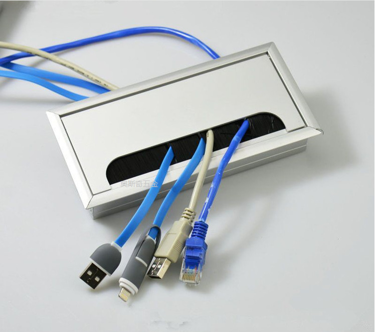 桌面线盒毛刷铝线盒方形走线盒办公家具过线盒屏风走线槽穿线盒