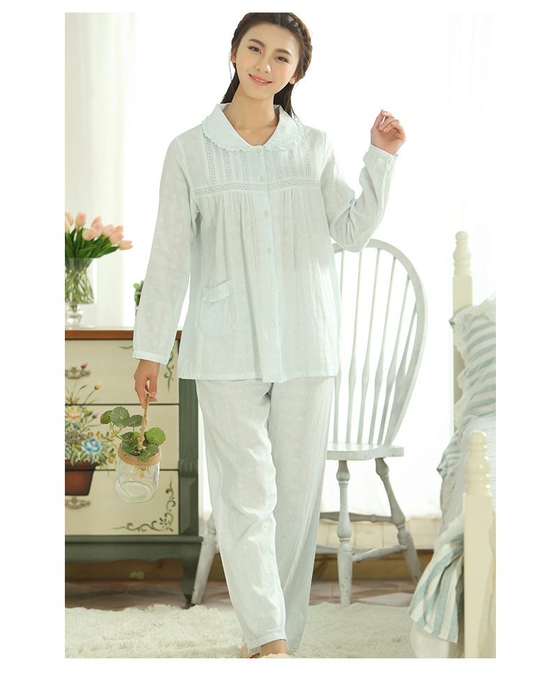 康柔家居服_2017春季女士梭织棉套装长袖裤开衫休闲睡衣起居服