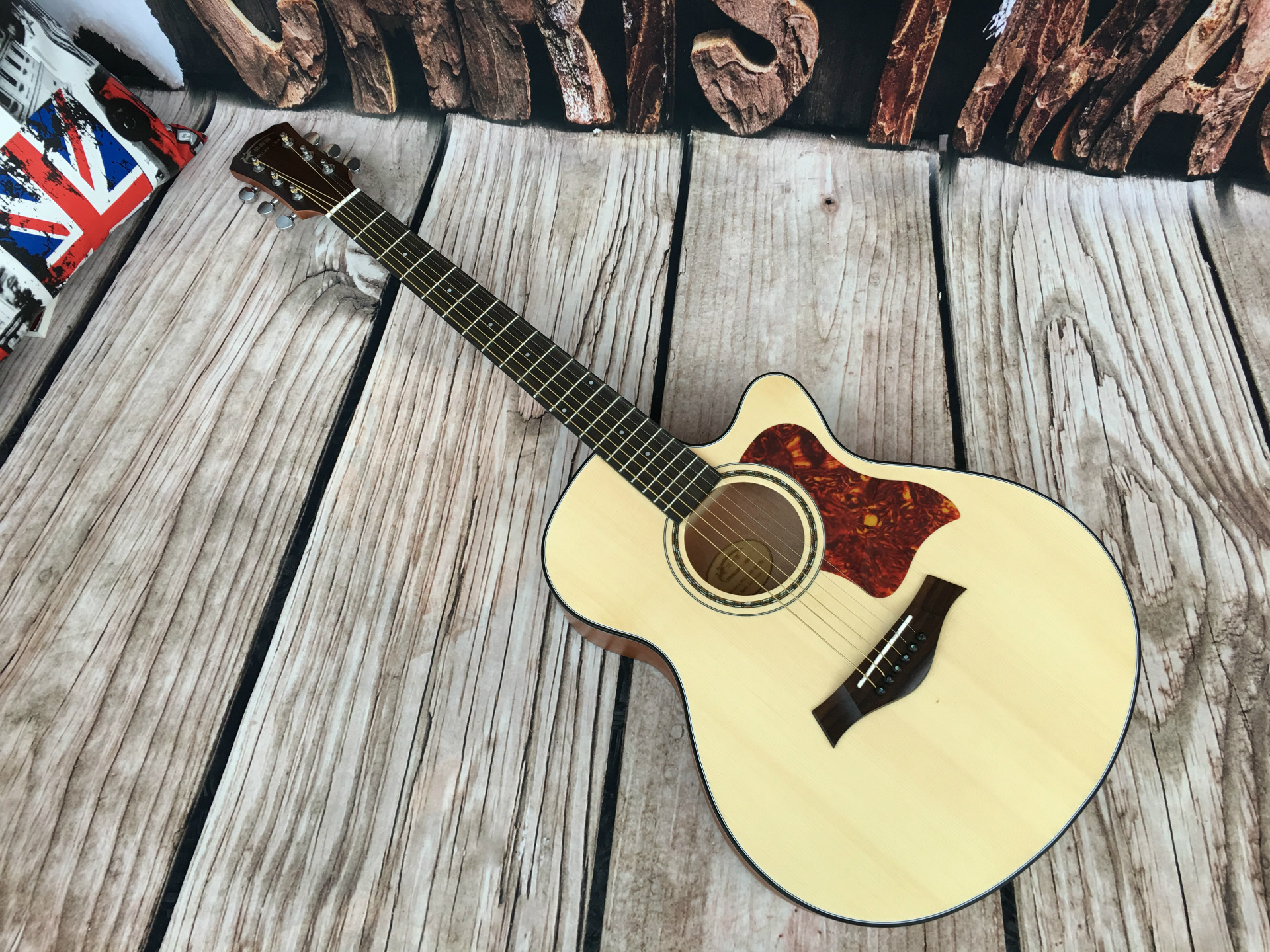 新款40寸云杉沙比利单板木吉他乐器批发民谣吉他厂家电箱jita