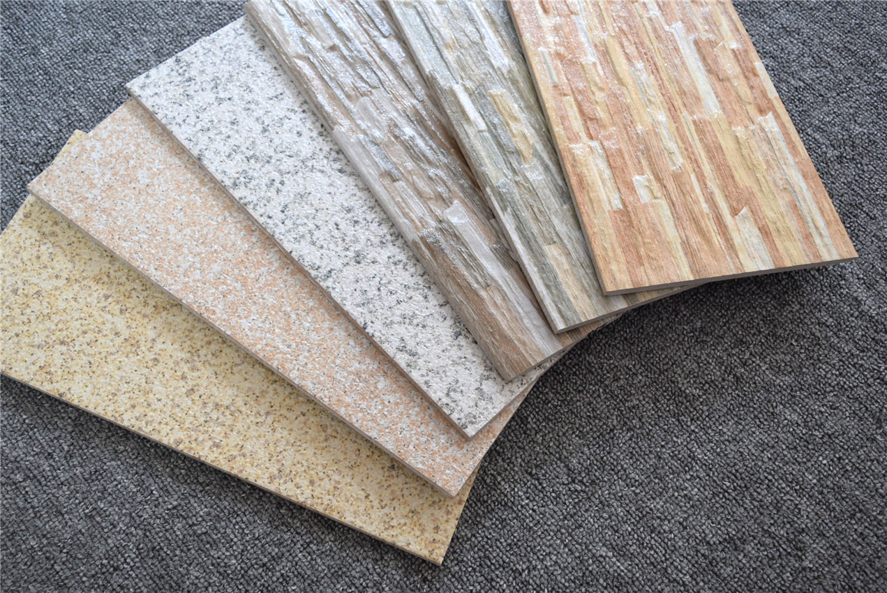 别墅外墙砖200*400文化石褐黄灰色条形石纹休闲会所工程出口瓷砖