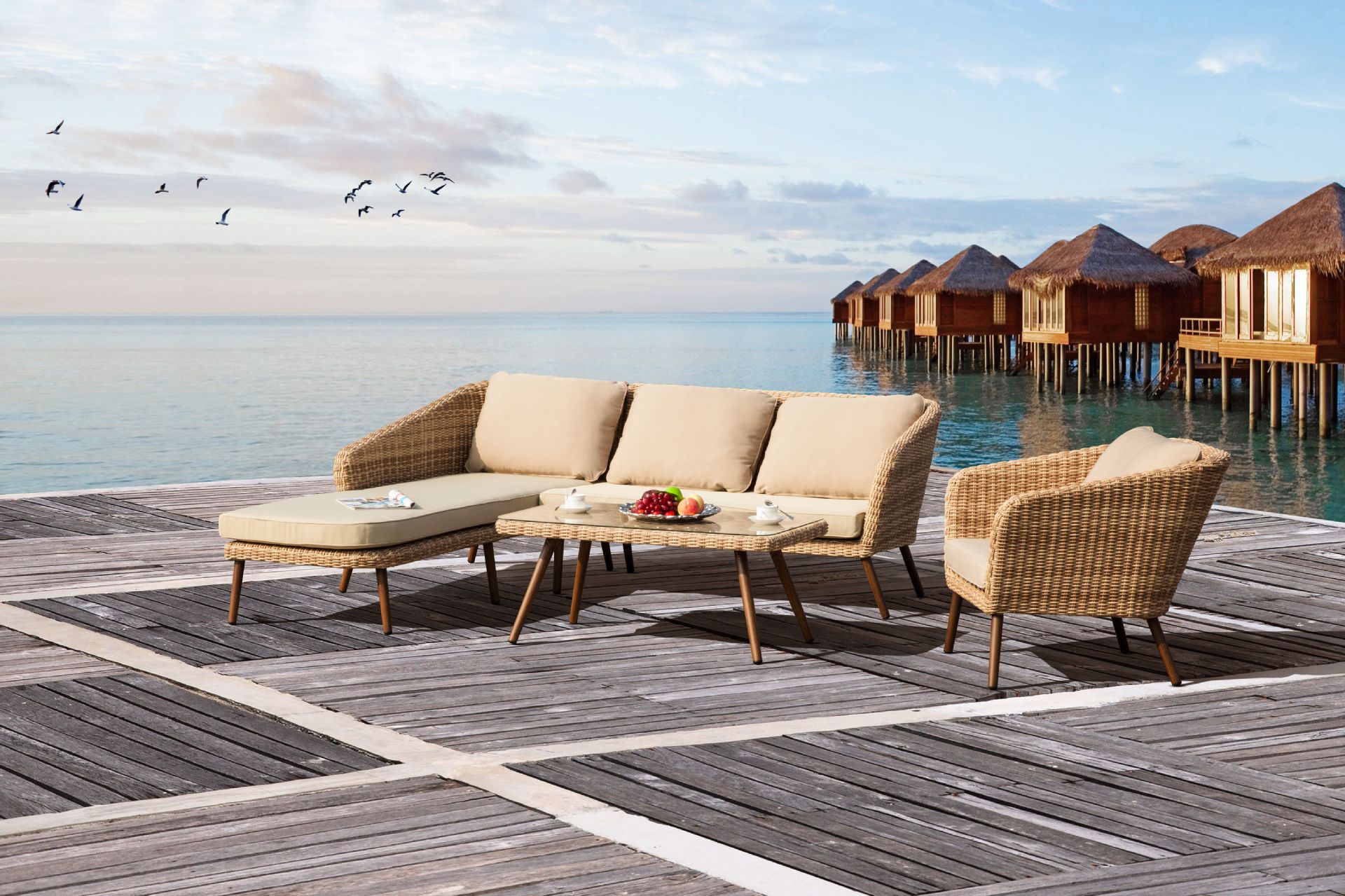 户外家具藤条吊床躺椅餐桌组合沙滩椅环保时尚藤制品厂家