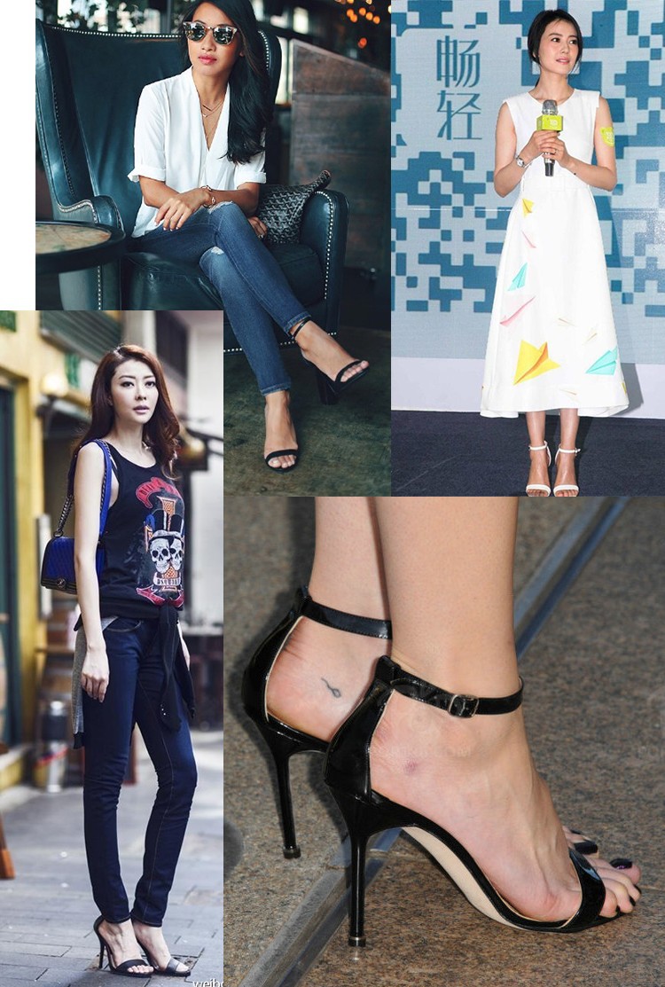 明星同款高跟鞋细跟凉鞋性感黑色工作女鞋细
