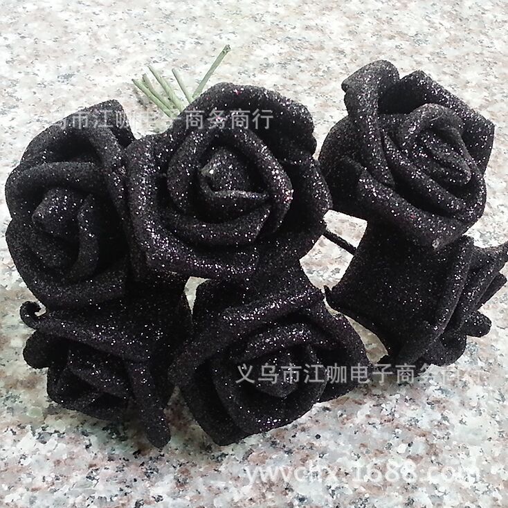 仿真假花 pe金粉玫瑰花朵花头 蓝色妖姬 水晶玫瑰干花 卡通花