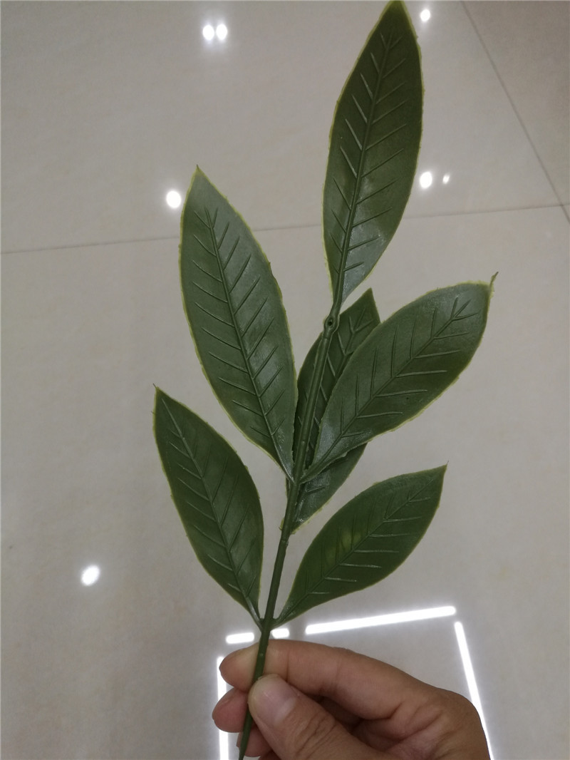 仿真植物 假树叶 35*10厘米塑料带铁线六叶 圣诞树叶片装饰配件