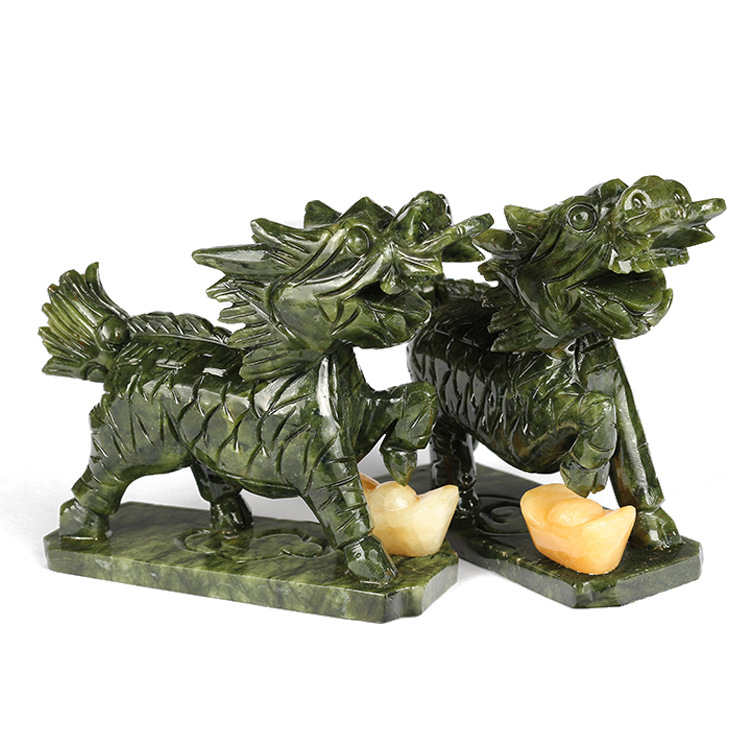 玉器工艺品 南玉麒麟摆件一对麒麟送子摆件玉石玉摆件