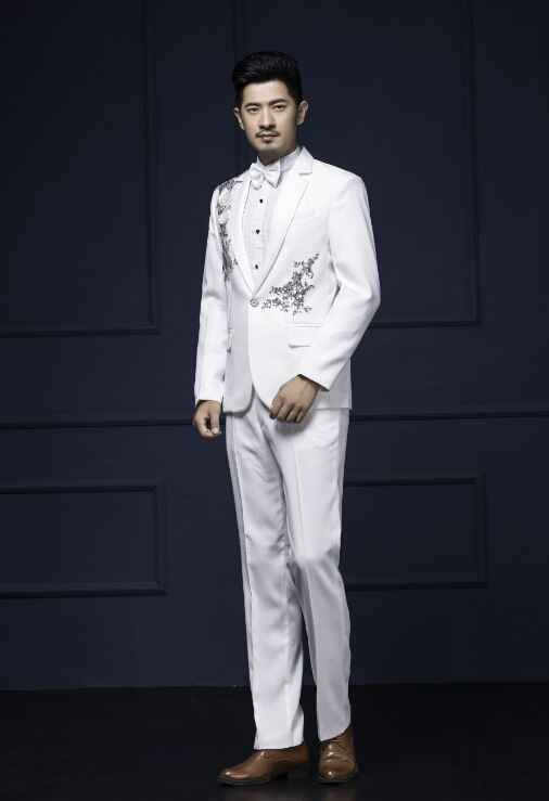 男士西服合唱服刺绣中国风青花瓷男装演出服