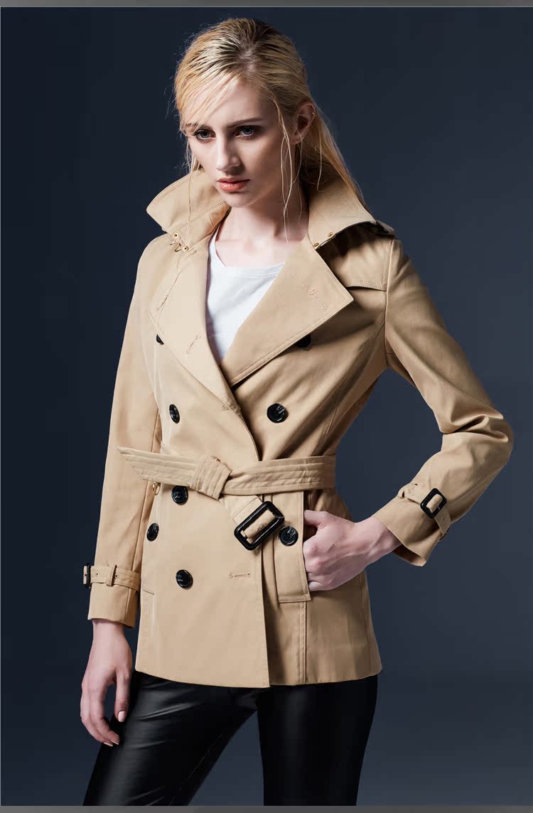 风衣欧洲站修身双排扣卡其色风衣外套女