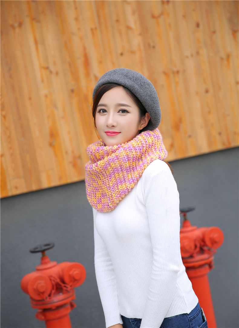 韩版冬季女士来回针纯色针织毛线围脖加厚保暖套头脖套经典百搭