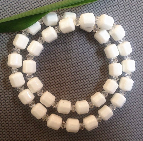 托玛琳项链 白色上釉亮光粗八角 白色水晶项链 锗石项链