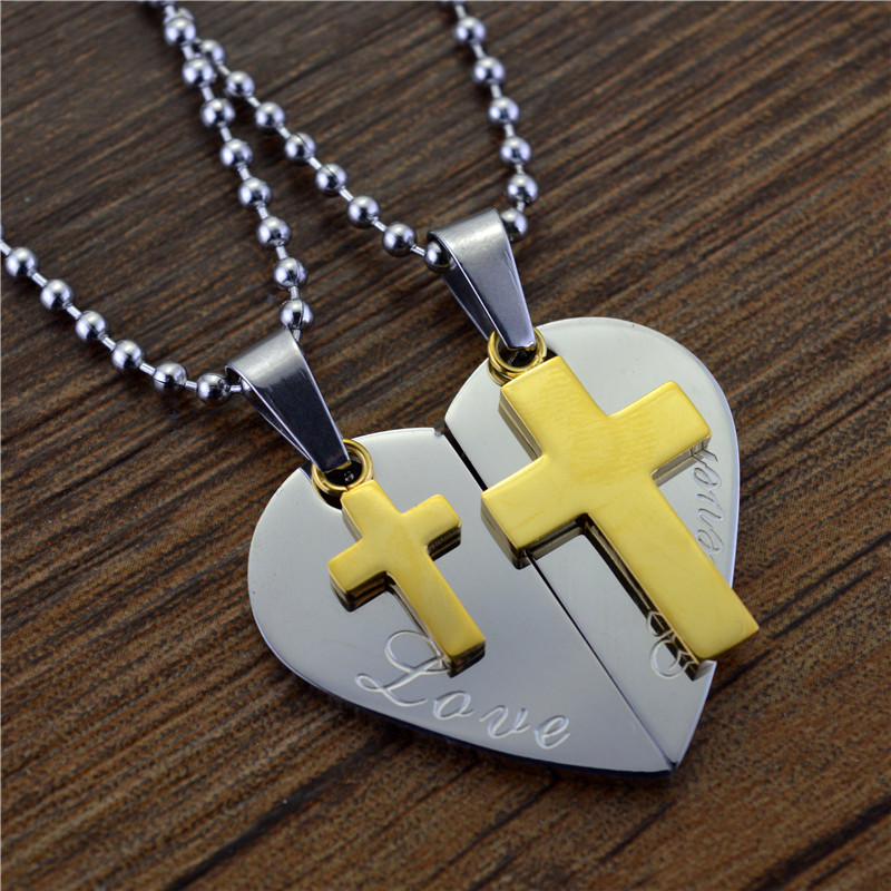 双层爱心十字架情侣项链多款可选钛钢男士女式吊坠一对饰品stn448
