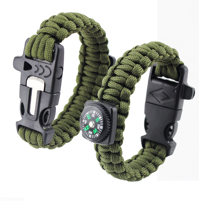 求生手环 手工编织七芯伞绳手链 户外山地野营指南针登山求生手环