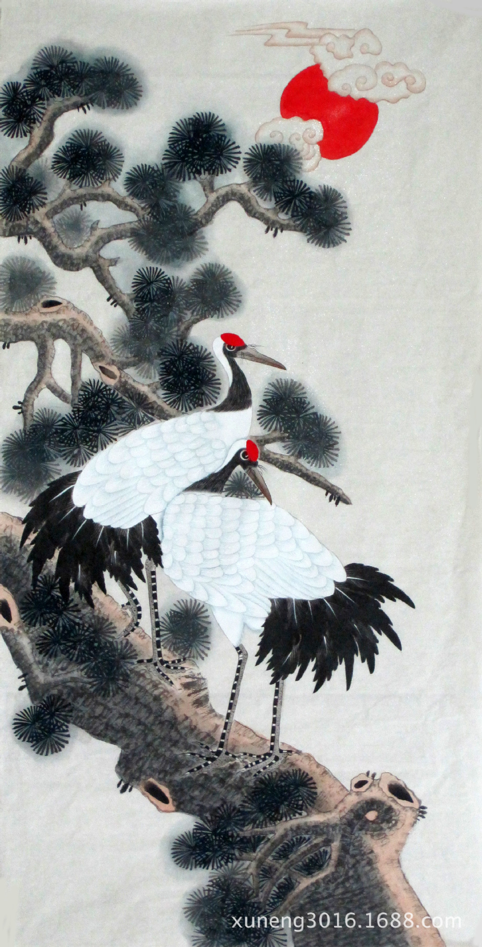 云水谣画坊纯手绘花鸟画 四尺中堂工笔花鸟画鹤龄松寿sh03