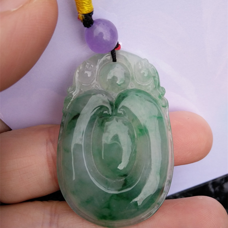 正宗天然翡翠翠色花福在眼前双寿如意精美吊坠饰品,琼玉翡翠上.