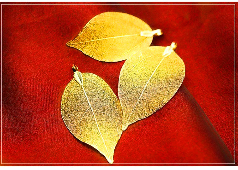 24k镀金叶子吊坠 金树叶 项链 女 镀金项链 24k 镀金礼品