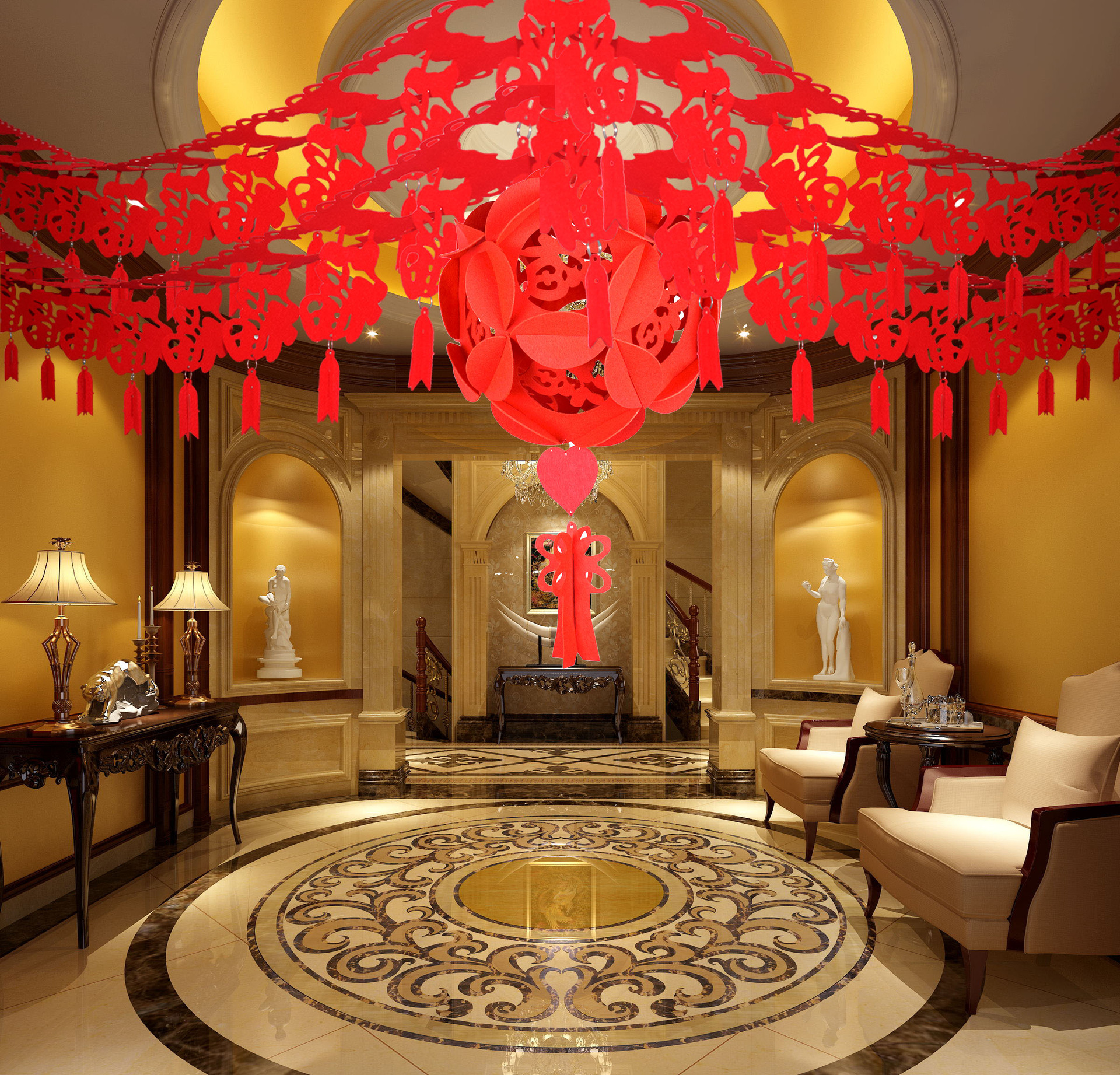 无纺布福字拉花彩带拉条无纺布毛毡喜字拉花节日用品拉条毛毡拉花