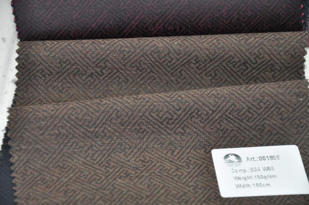 国服唐装面料面料毛丝混纺小万字曲水纹棕色