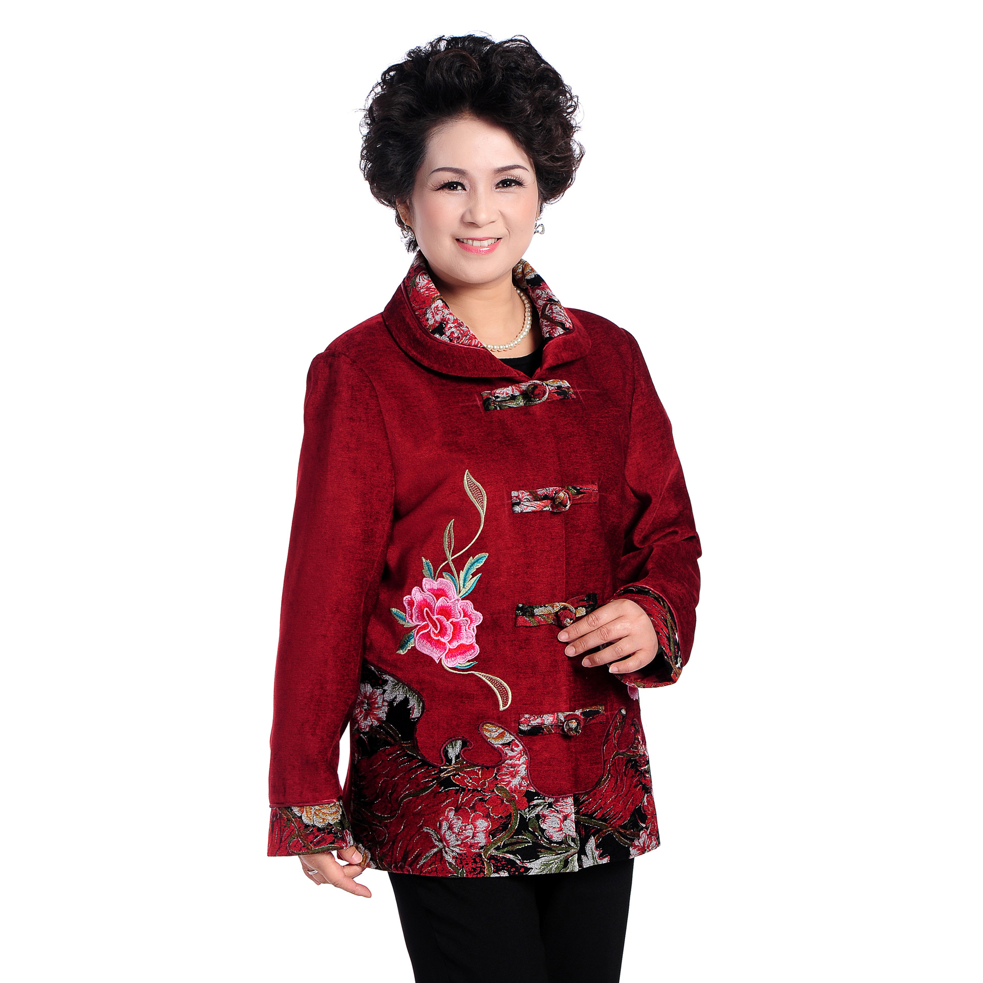 秋冬装新款妈妈装翻领外套中老年女装大码唐