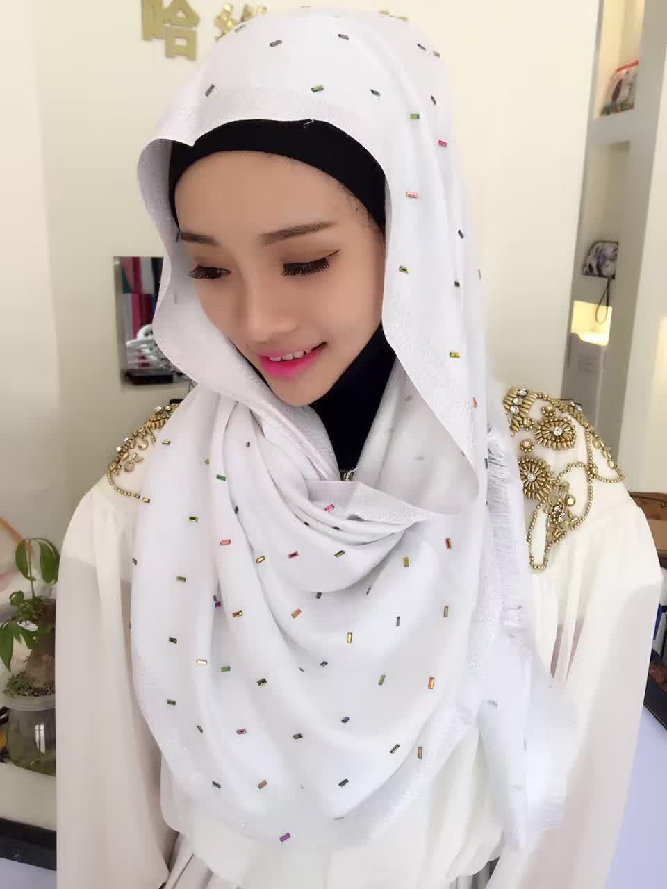 穆斯林头巾 法国棉彩色烫钻长巾 女 夏季