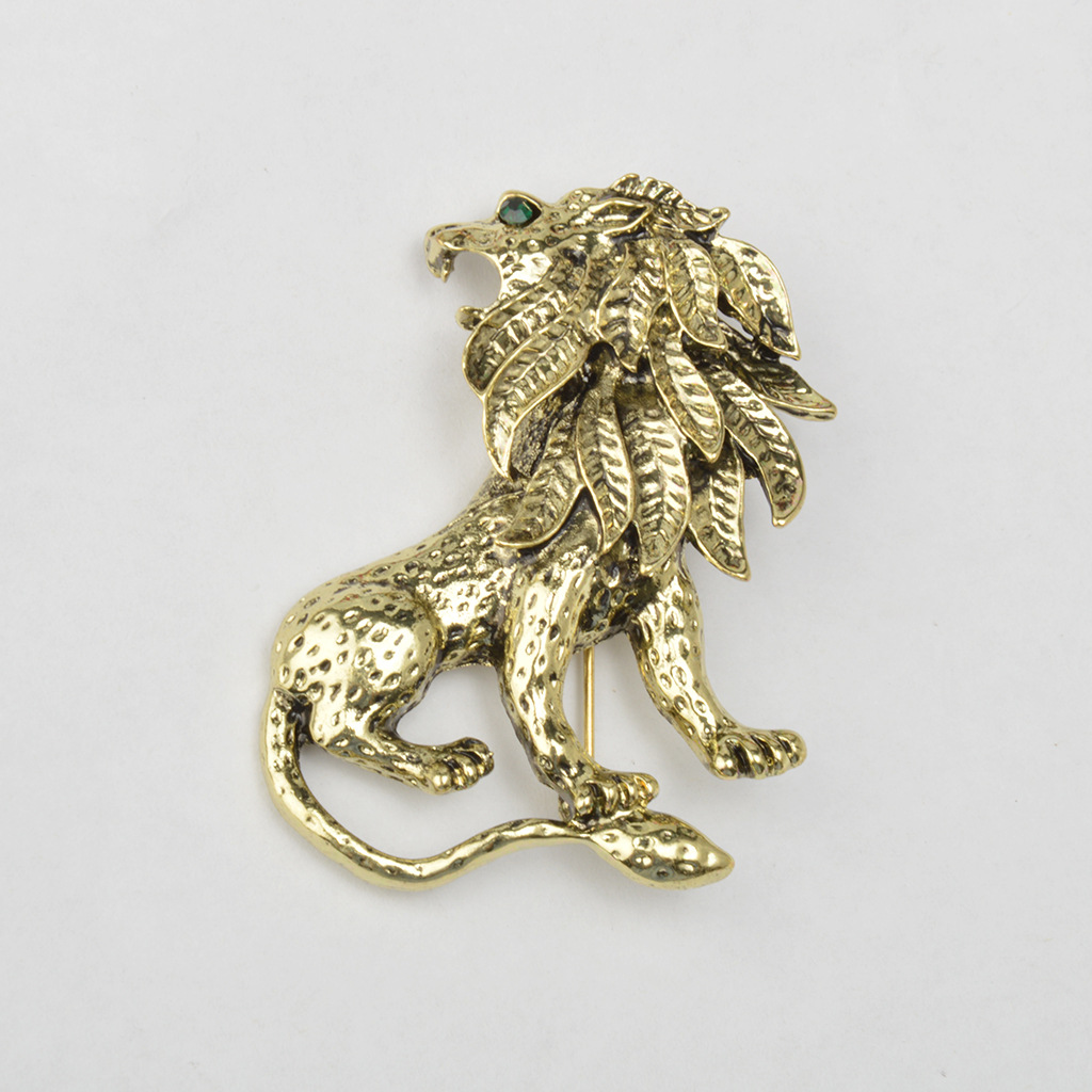 跨镜货源个性衣饰复古金毛狮王狮子胸针高档男士动物胸针别针定制