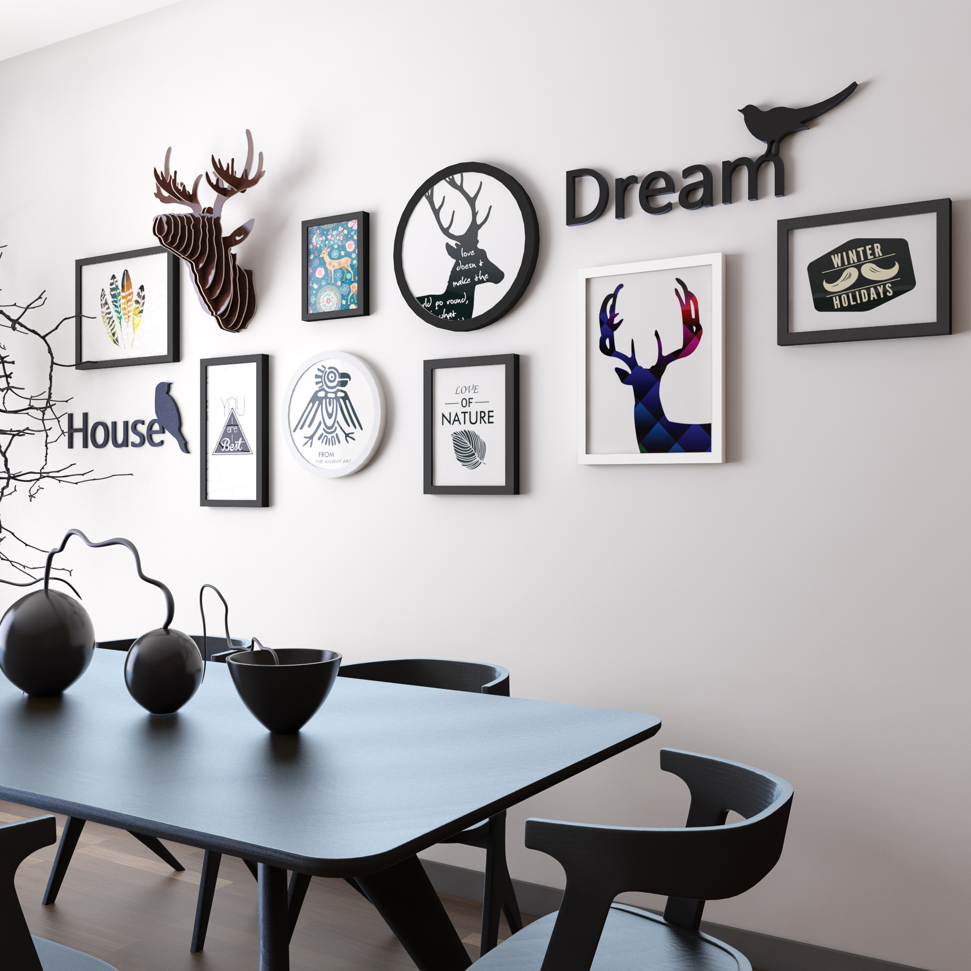 北欧装饰画批发照片墙客厅卧室相框组合黑白艺术画创意壁饰挂墙