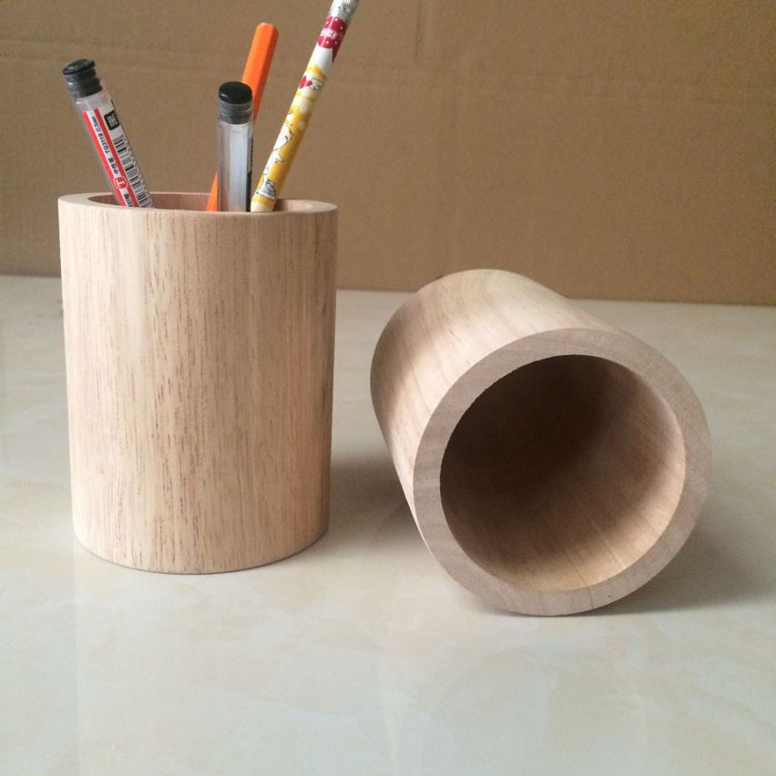 实木掏挖无胶无漆时尚学习办公用笔收纳桶 创意diy木质笔筒.