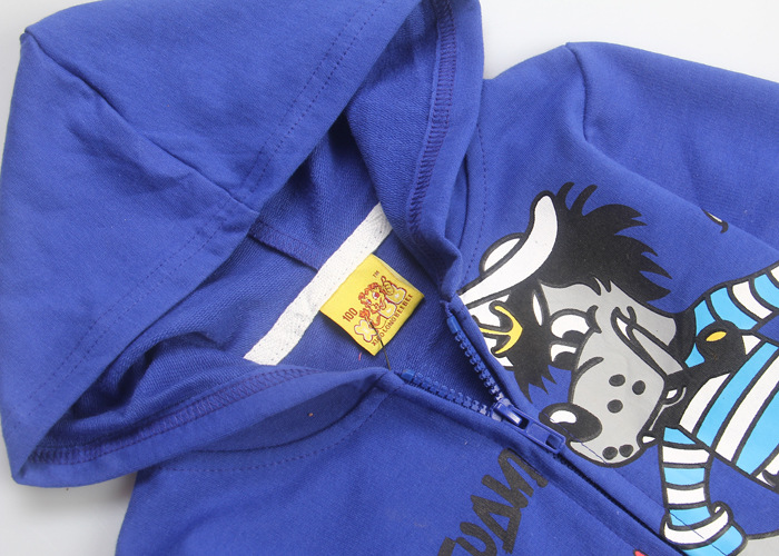 一件代发 卡通彩蓝色大灰狼印花毛圈卫衣仔