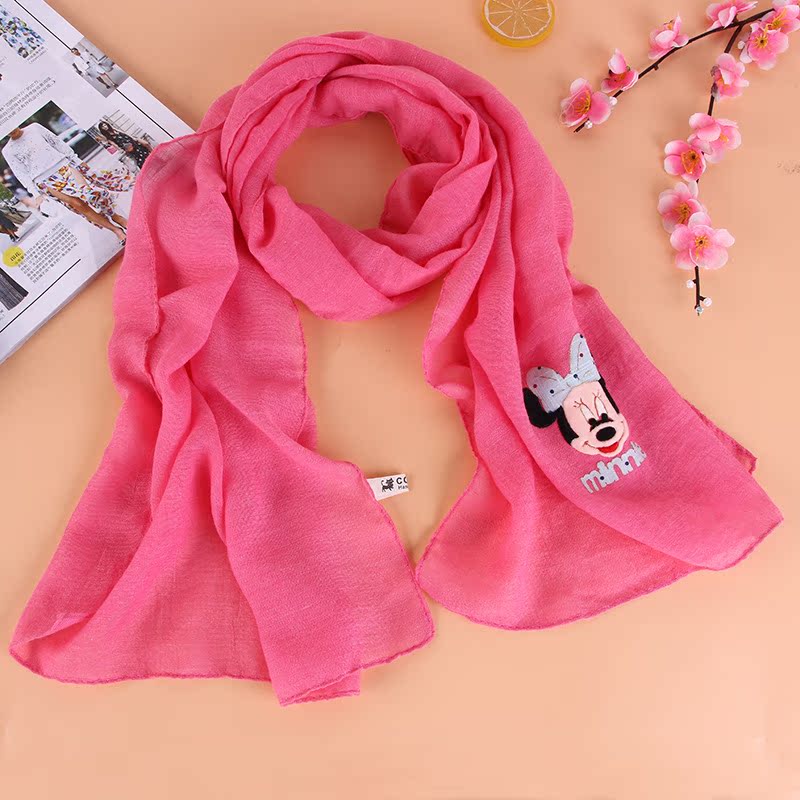 韩国卡通围脖围巾棉麻保暖防寒男女秋冬学生儿童纯色米奇批发配饰