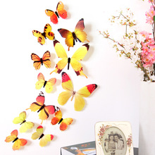 立体PVC光面蝴蝶12只套装彩色印花客厅家居装饰壁画厂家批发H-023