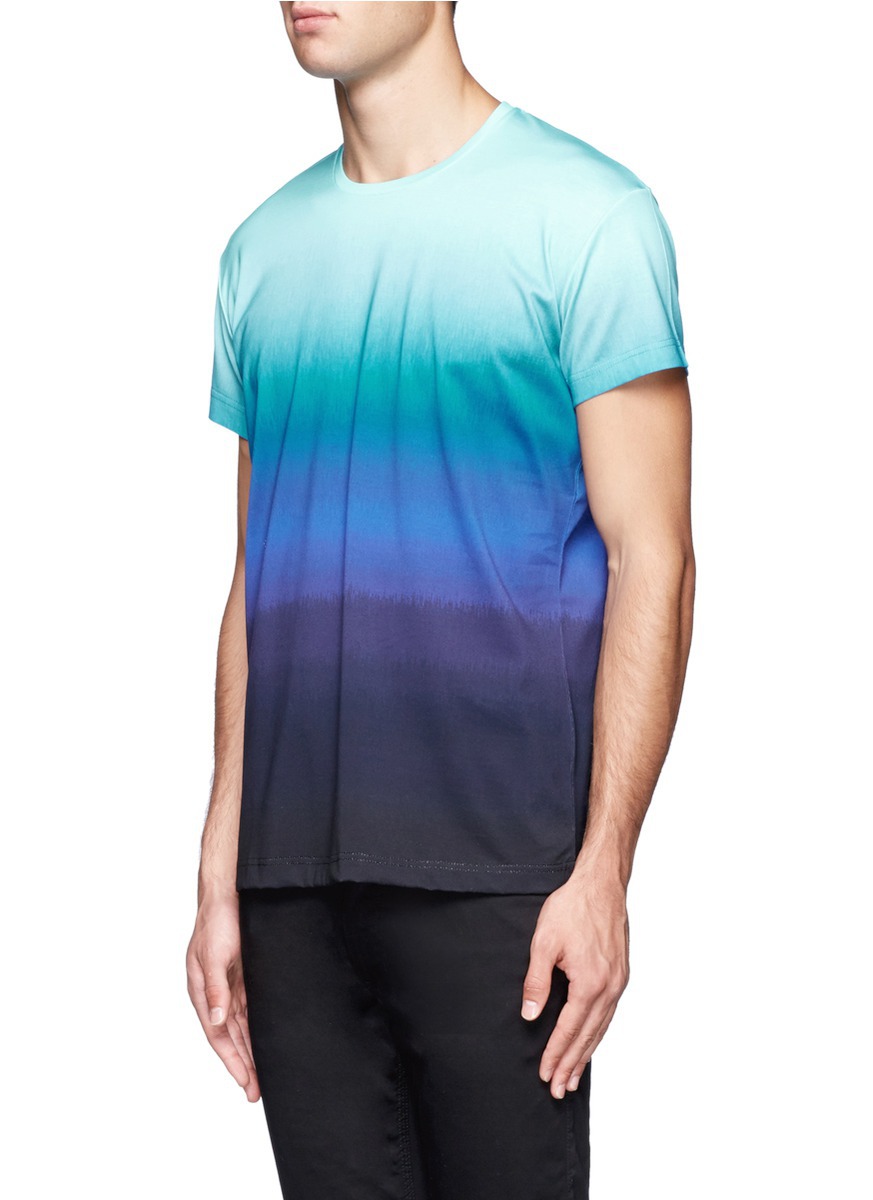 欧美男士全棉圆领短袖修身渐变色t恤衫宁波服装厂家加工定做