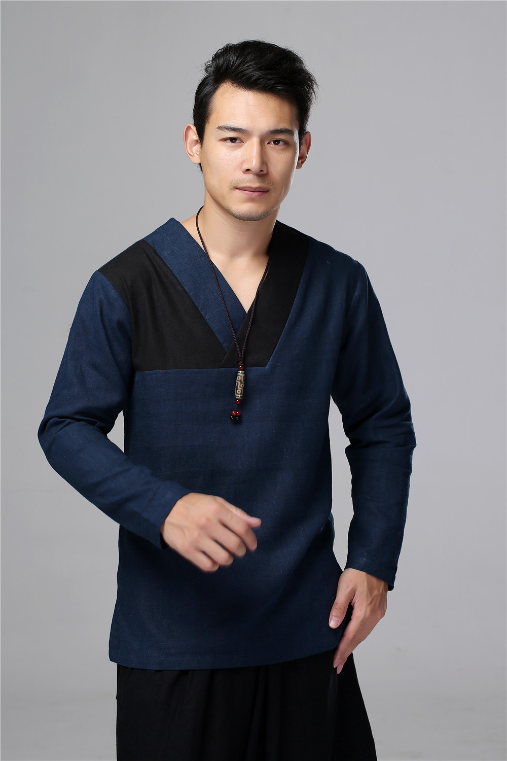 2020新品男装 秋 亚麻男士名族风纯色宽松型长袖 厂家一件代销