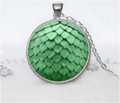 2017欧美复古项链 绿色鱼鳞时光宝石吊坠项链 dty饰品 厂家直销