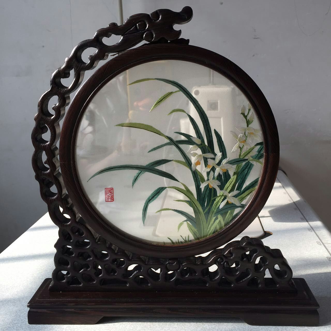 蜀绣 兰草手工刺绣 蜀绣批发高档特色礼品工艺品送老外