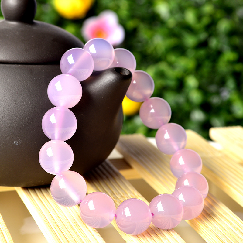 新款送女友生日礼物时尚精美粉色玉髓手串单圈芙蓉玉粉色玉手链