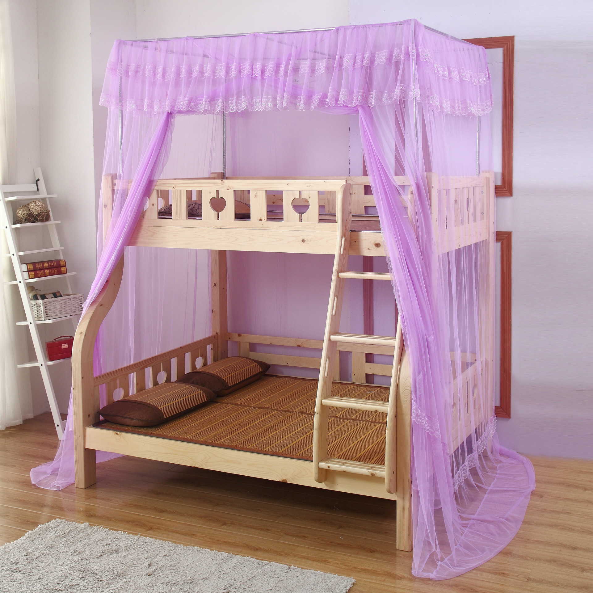 双层子母床儿童床上下铺高低床不锈钢支架连体一体式加密加高蚊帐