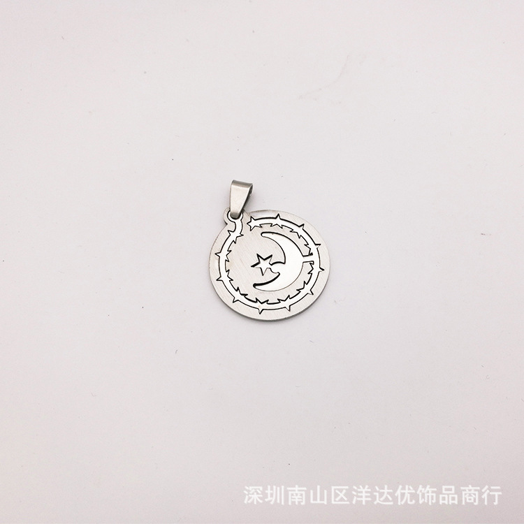 厂家淘宝外贸货源圆圈吊坠日月螺旋花纹造型线切割不锈钢项链饰品
