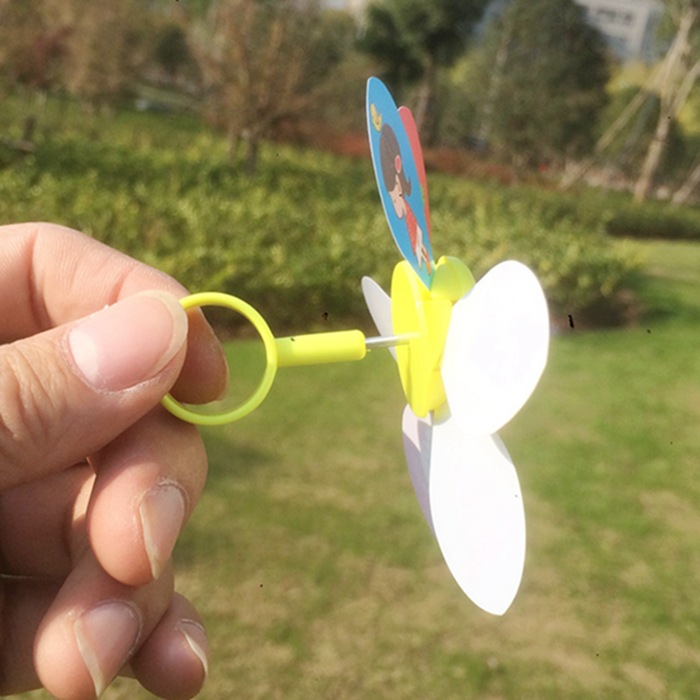 新款儿童七彩风车卡通塑料六叶手指风车批发车幼儿园活动装饰