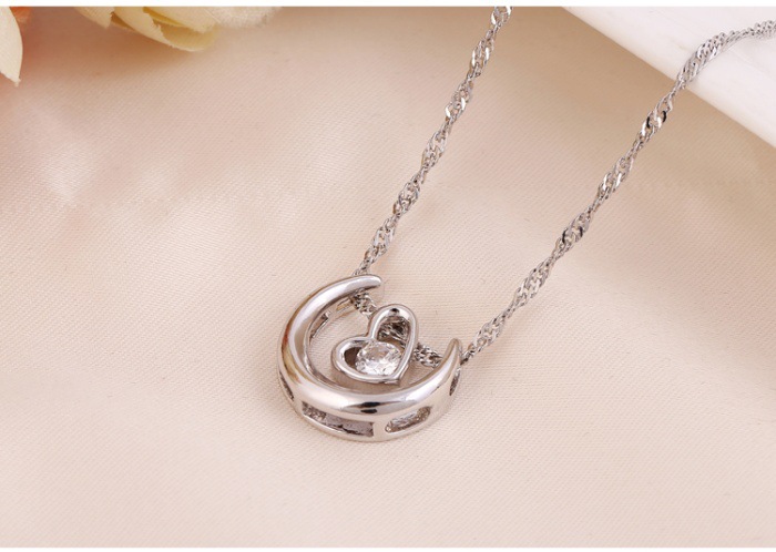 韩版白金项链女 925银镶钻吊坠项饰品